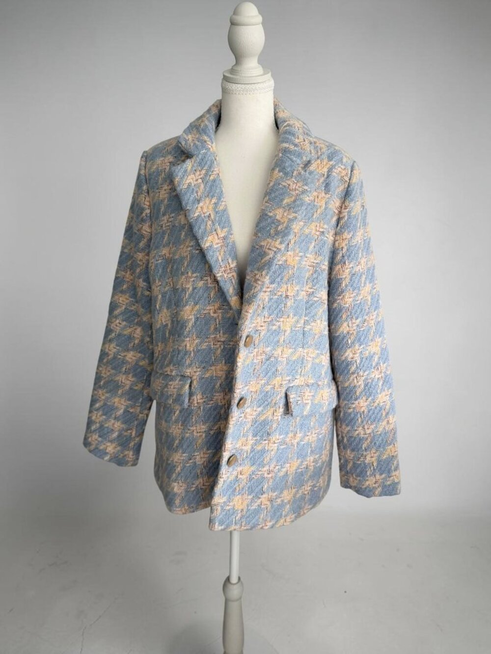 F21 Forever 21 Blue Cream Boucle Plaid Jacket Size XL NEW NWT